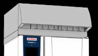 3D-рендер вытяжного зонта (капота) с логотипом Rational, установленного над пароконвектоматом.