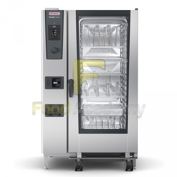 Напольный пароконвектомат Rational iCombi Classic 20-2/1, дверца открыта: гастроёмкости GN на направляющих камеры